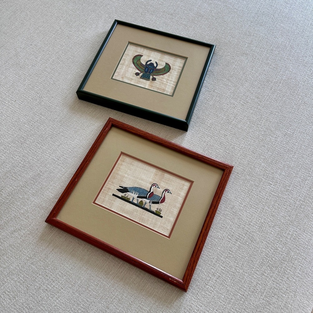 Set‎ of 2 Egyptian Papyrus Art Framed, Scarab and Geese